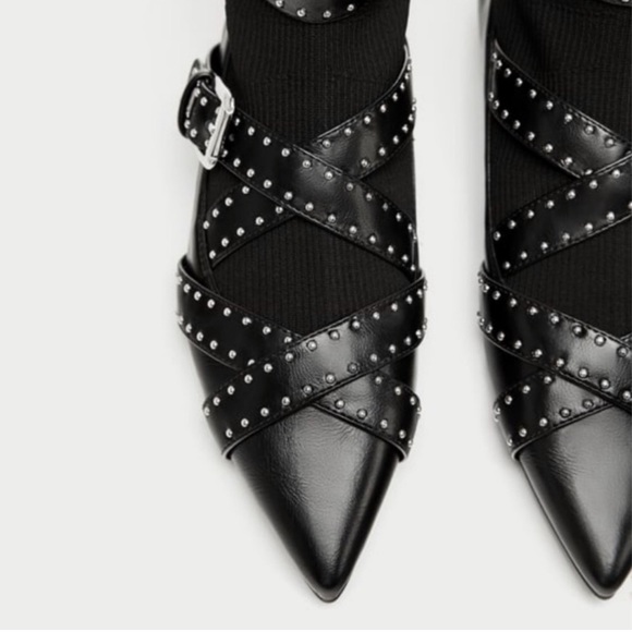 Zara Vegan Buckled Studded Sock Ankle Boot - Picture 3 of 8